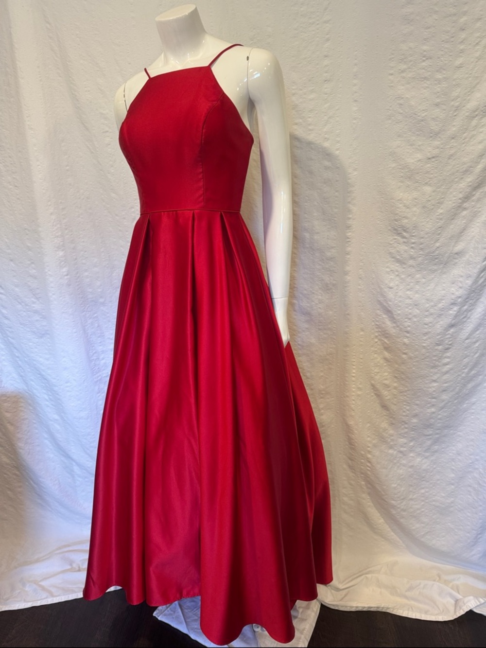 Betsy & Adam Red Satin Hi Low Dress Size 4 Formal High Neck